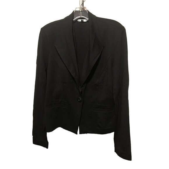 Cabi Solid Black Single Button Blazer with‎ Ruffles Long Sleeve - Picture 1 of 4